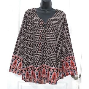 Time To Bloom Women's Plus Size Peasant Blouse Floral Paisley Top